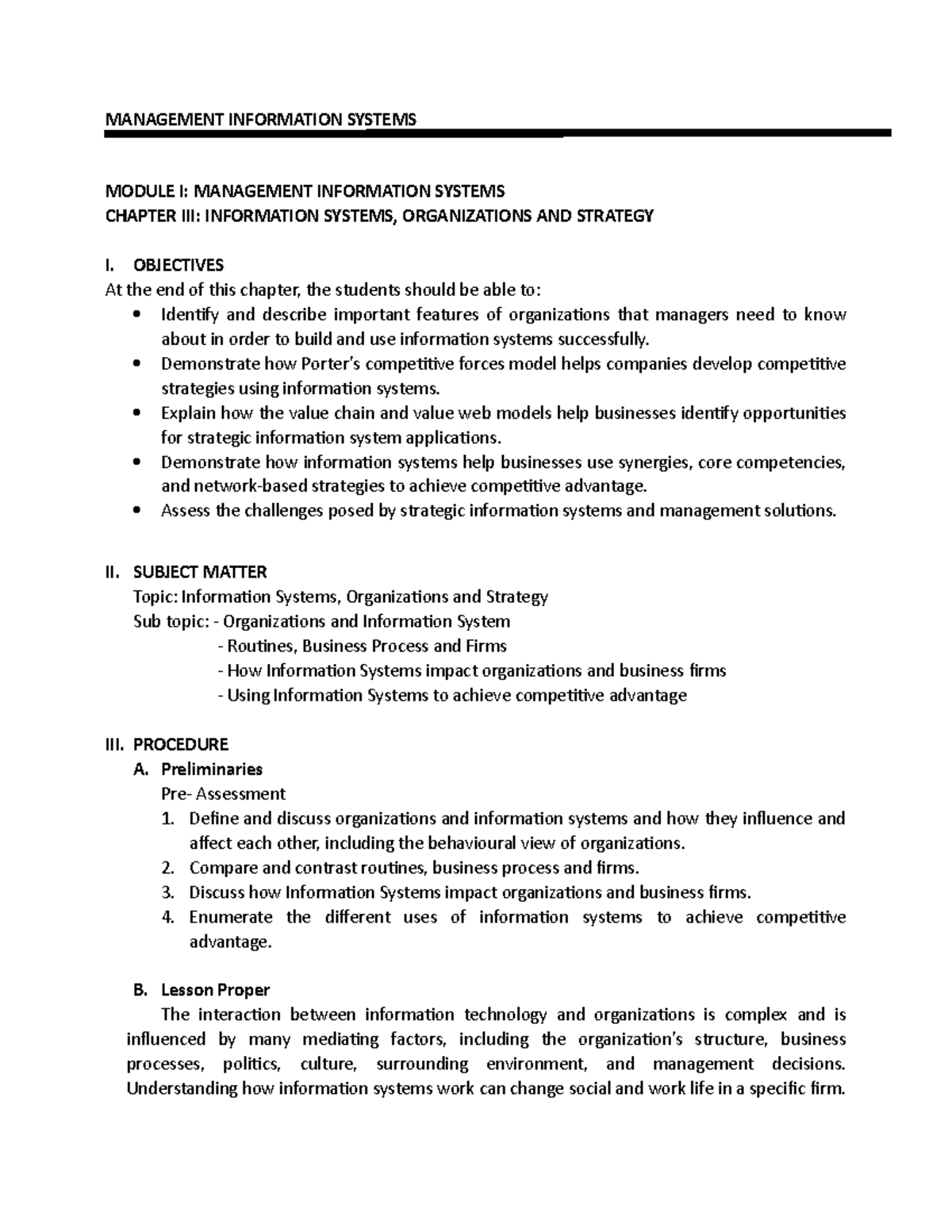 Exam July 2019, questions - MANAGEMENT INFORMATION SYSTEMS MODULE I ...