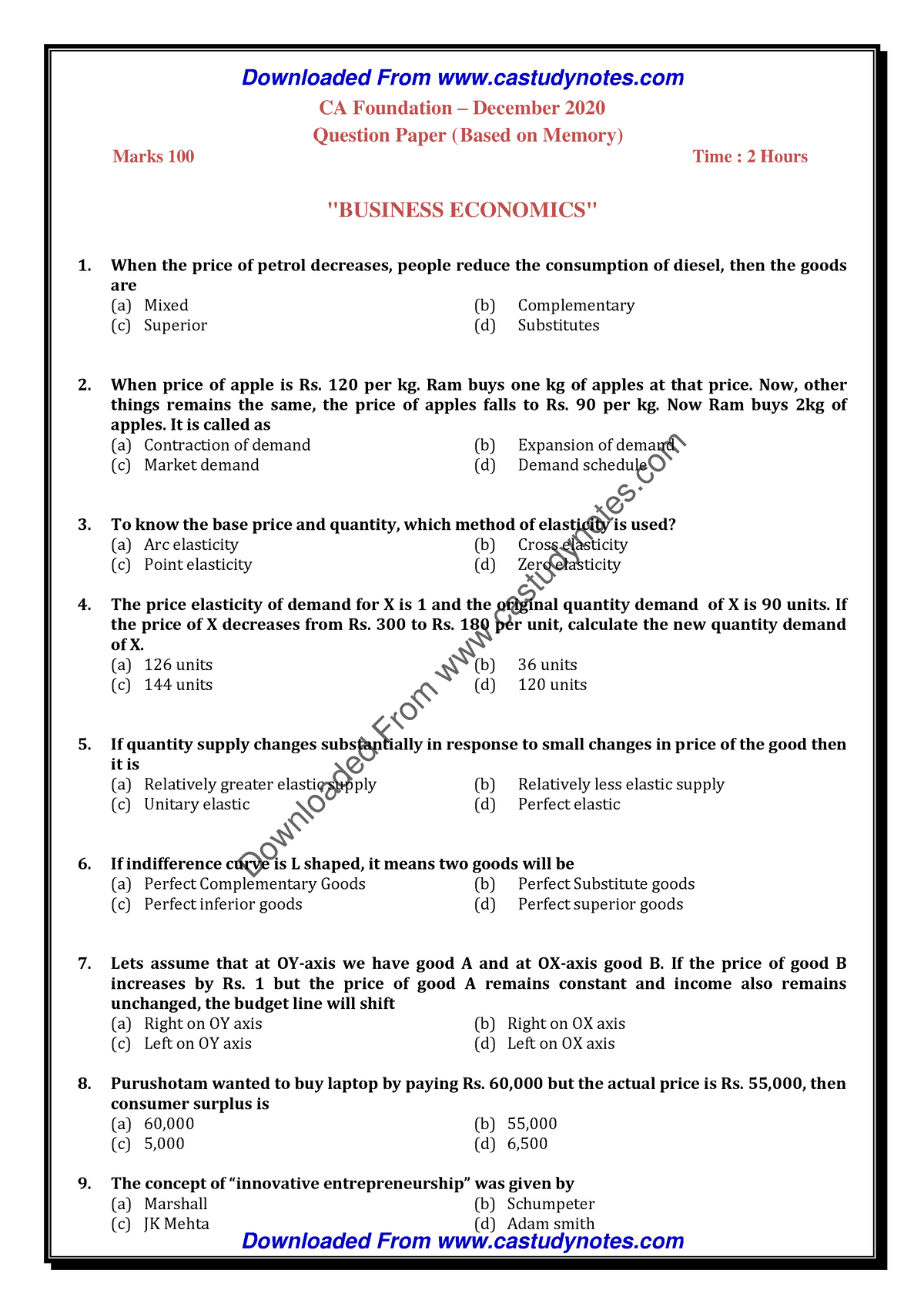 CAFoundationECOBCKDec2020 CA Foundation December 2020 Question