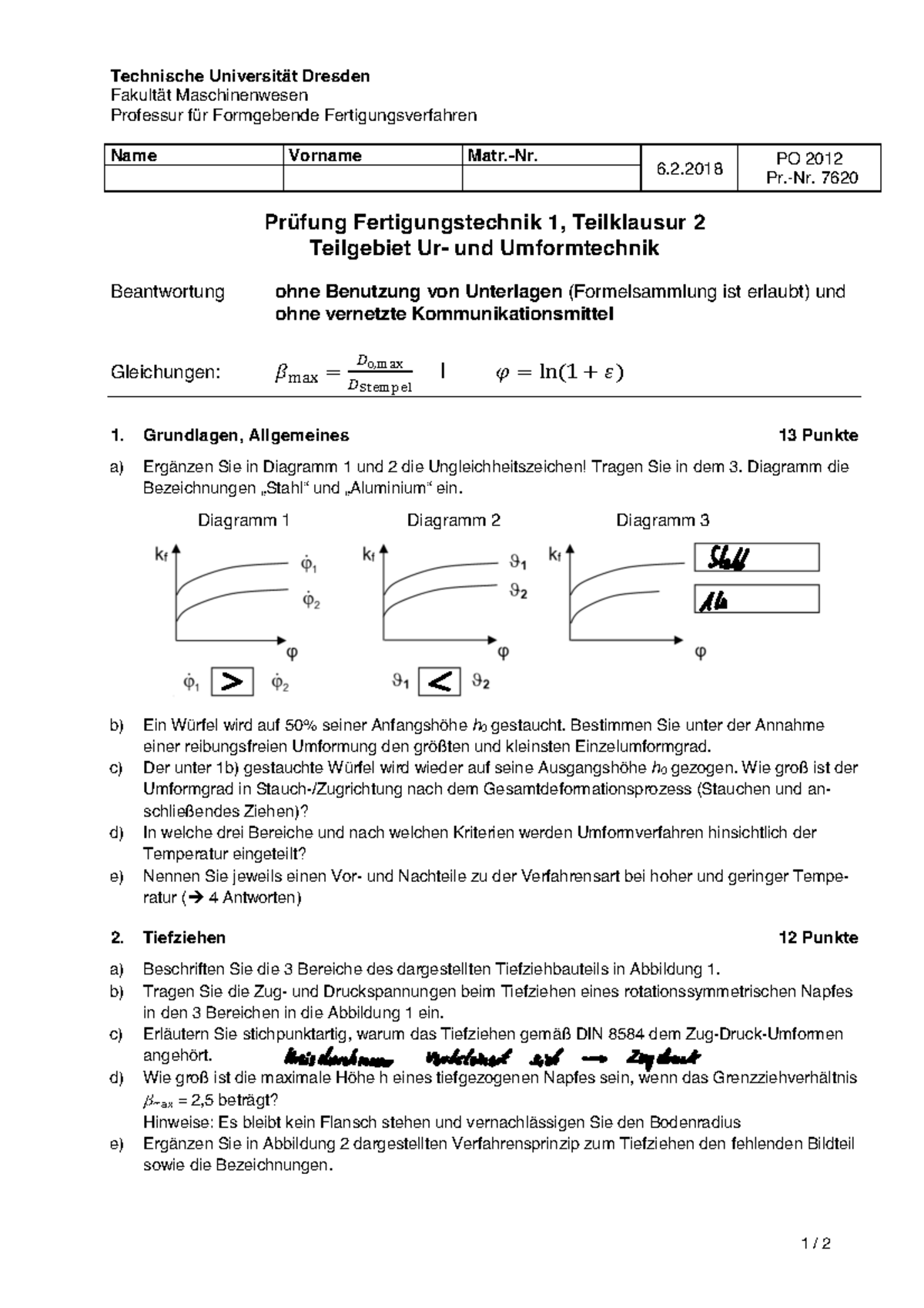 Beispiel-Prüfungsfragen FT1-Gebiet U²T - 1 / 2 Technische Universität