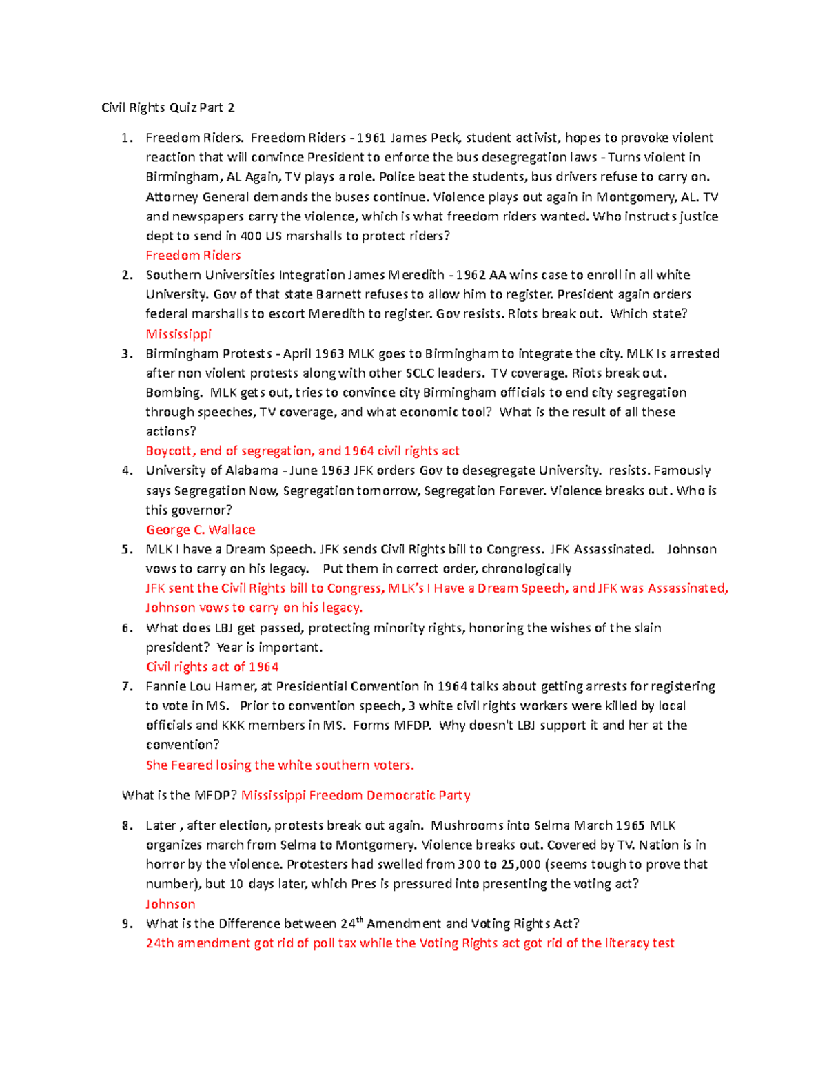 Civil Rights Quiz Part 2 No Answers Civil Rights Quiz Part 2 1