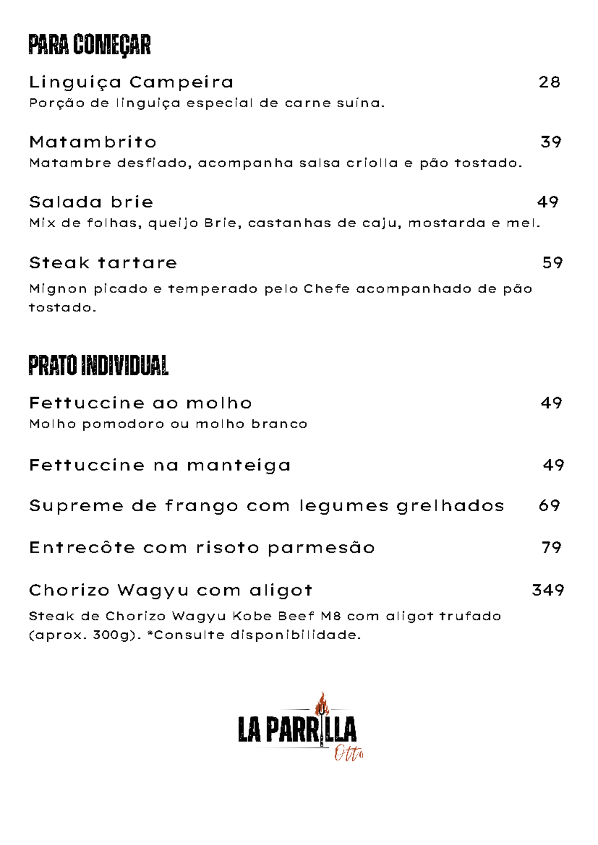 Menu La parrilla Otto - asdasdasd - PARA COMEÇAR Linguiça Campeira 28 ...