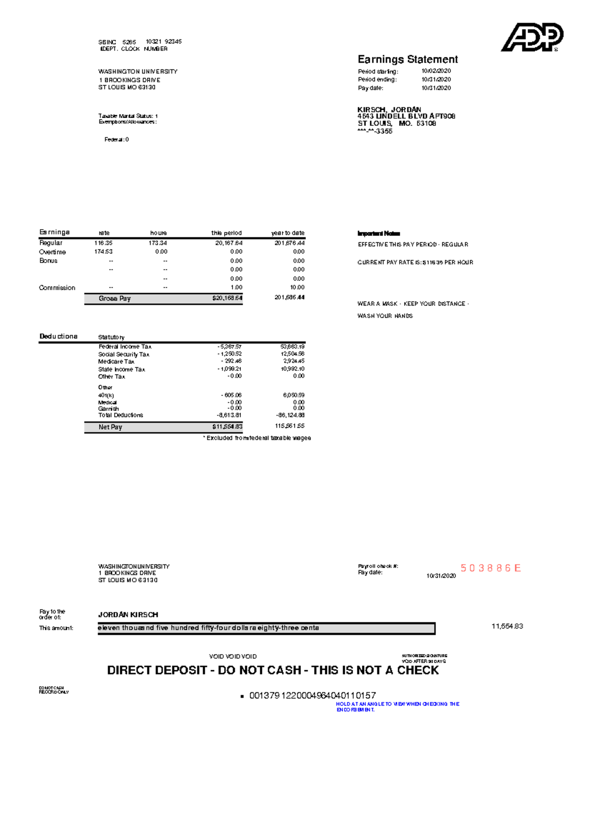 Adpjkirschfinal bamboozled Earnings Statement Period starting 10
