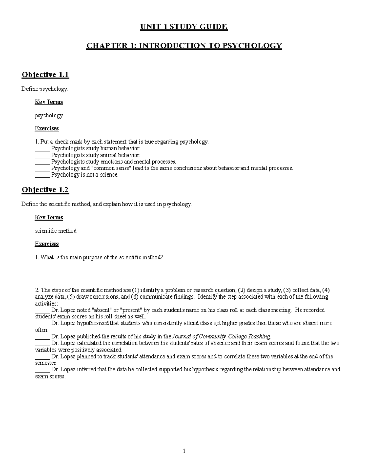 Unit 1 Study Guide - UNIT 1 STUDY GUIDE CHAPTER 1: INTRODUCTION TO ...