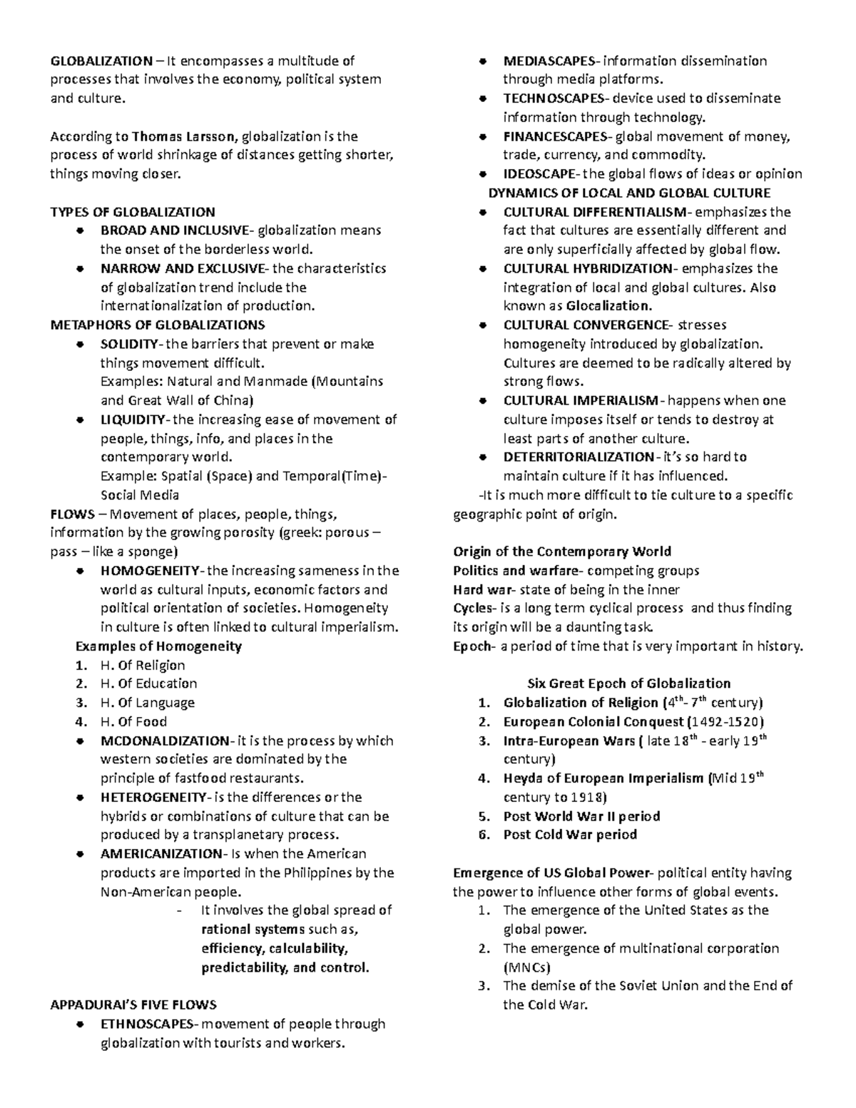 COntemporary World Lecture Notes - GLOBALIZATION It encompasses a ...