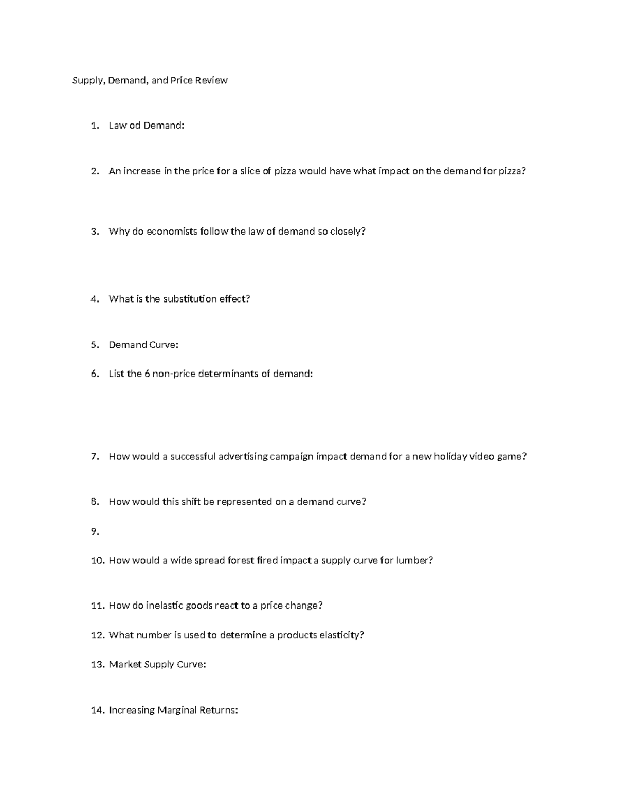 Supply%2C+Demand%2C+and+Price+Test+Review - Supply, Demand, and Price ...