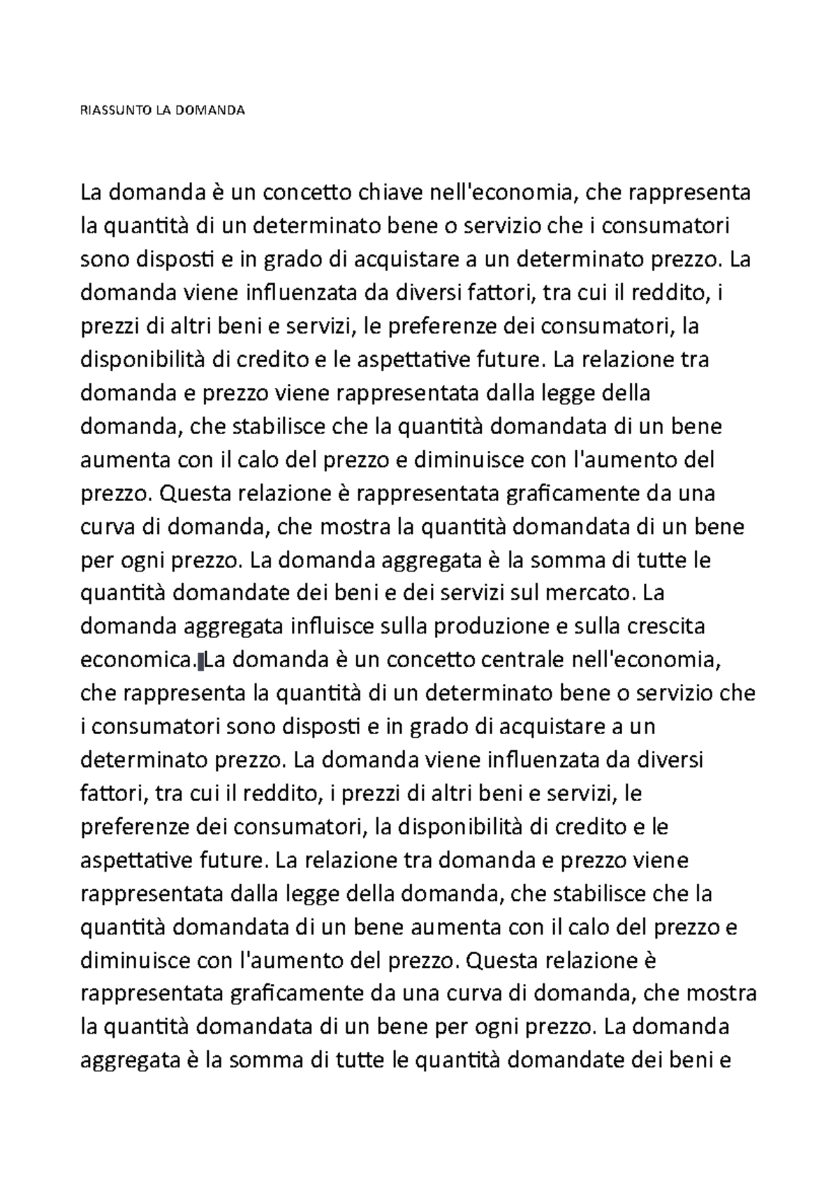 Riassunto LA Domanda - RIASSUNTO LA DOMANDA La Domanda è Un Concetto ...