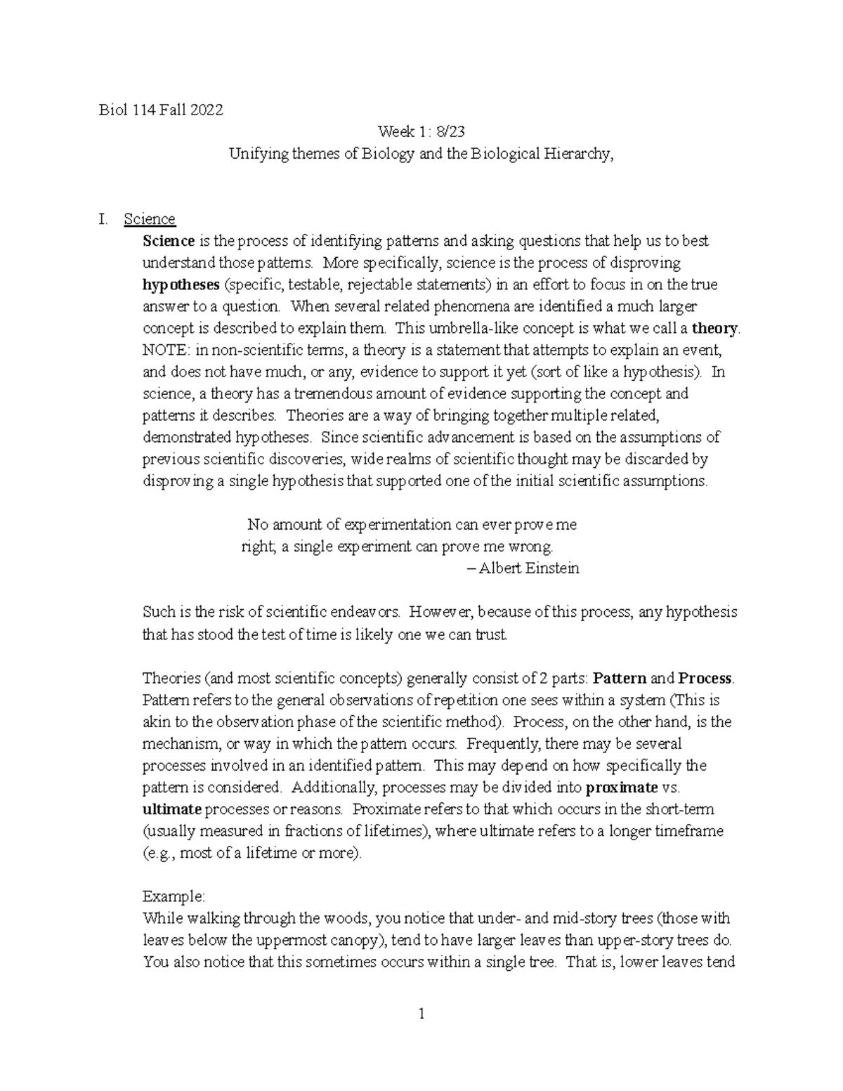 11 Armstrong Unit 1 Biol 114 Fall 2022 Week 1 8/ Unifying themes