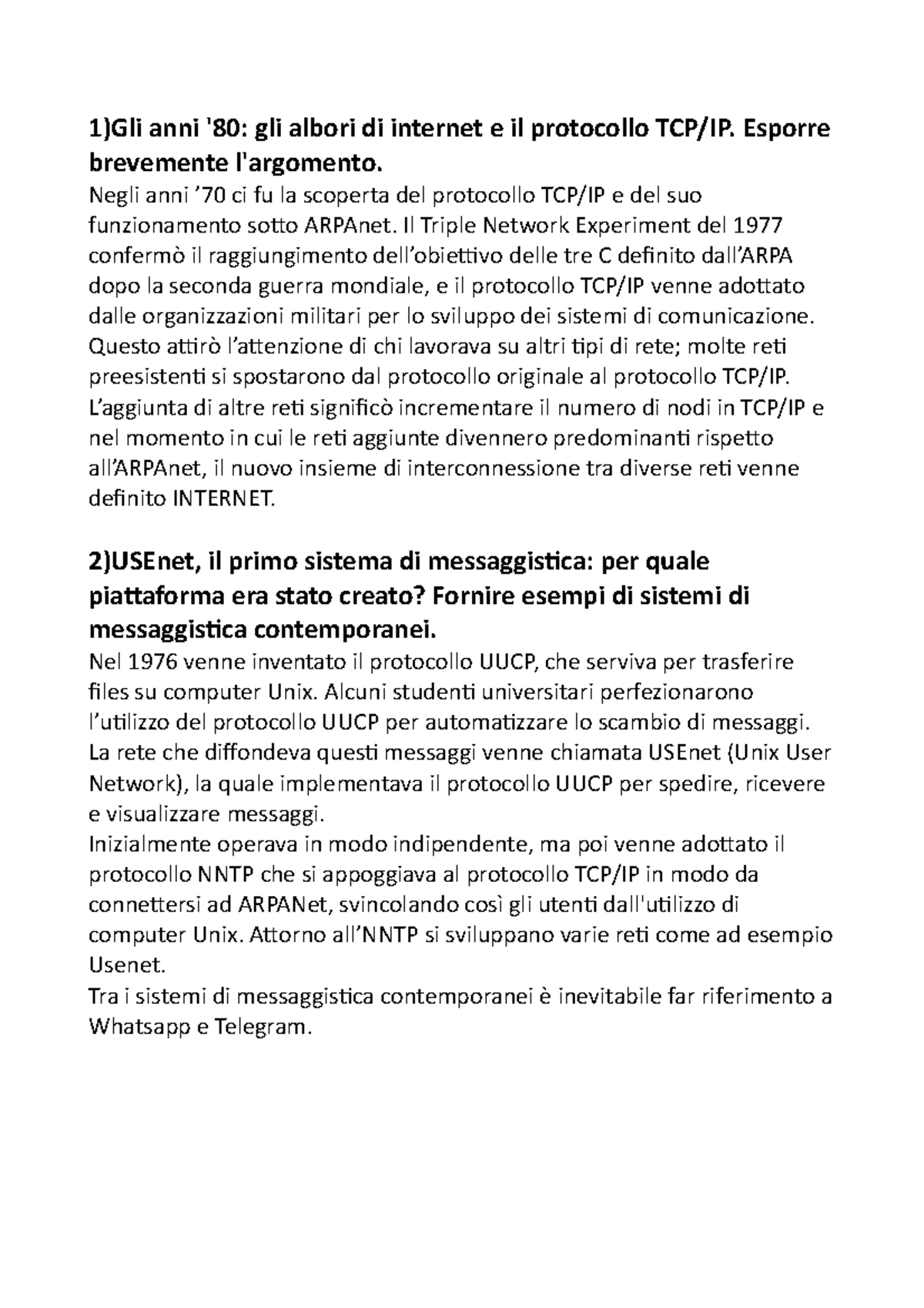 Esercitazione 21 - 1)Gli Anni '80: Gli Albori Di Internet E Il ...