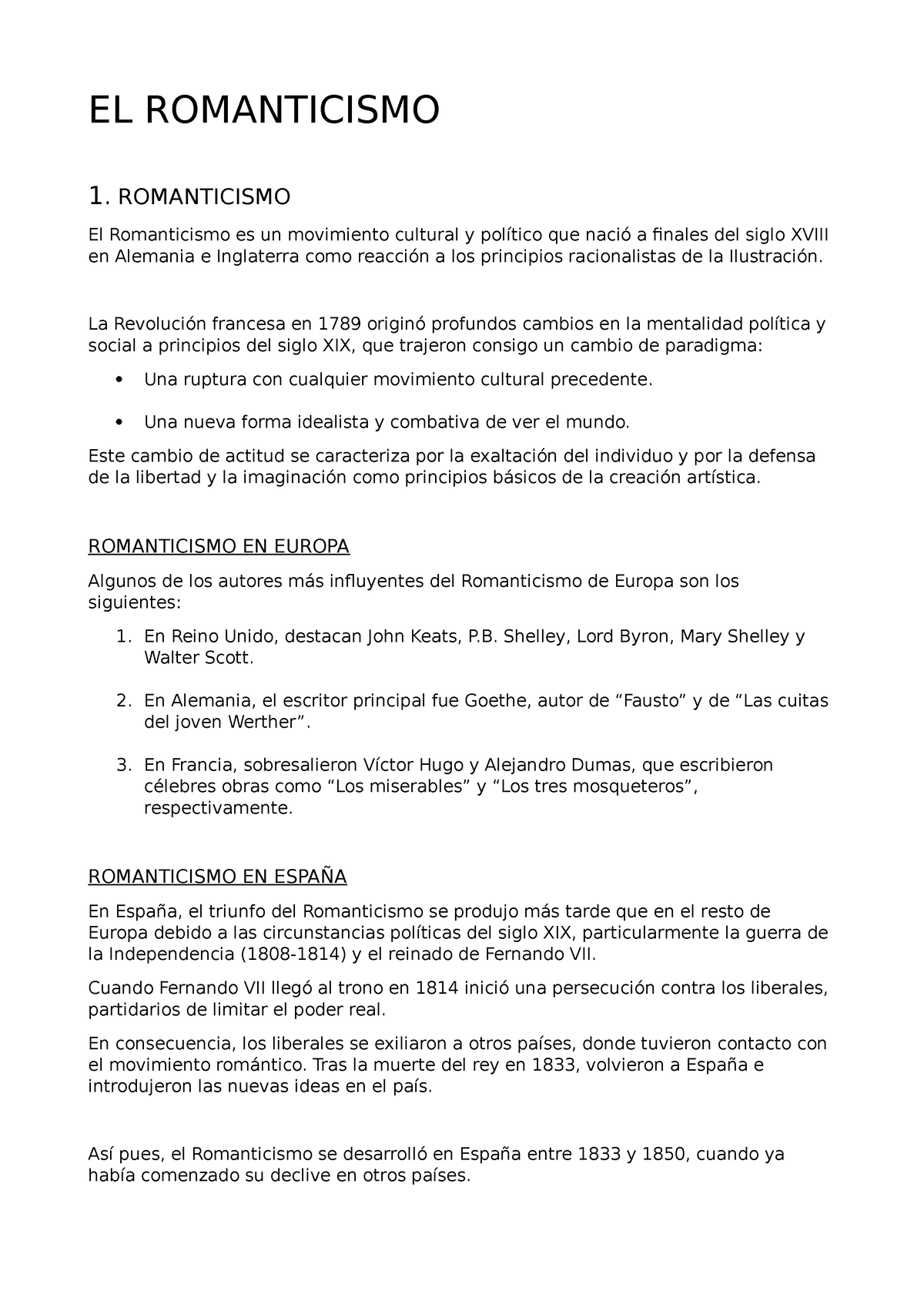 Apuntes T2 Lengua Romanticismo Y Realismo 4º El Romanticismo 1 Romanticismo El 9871