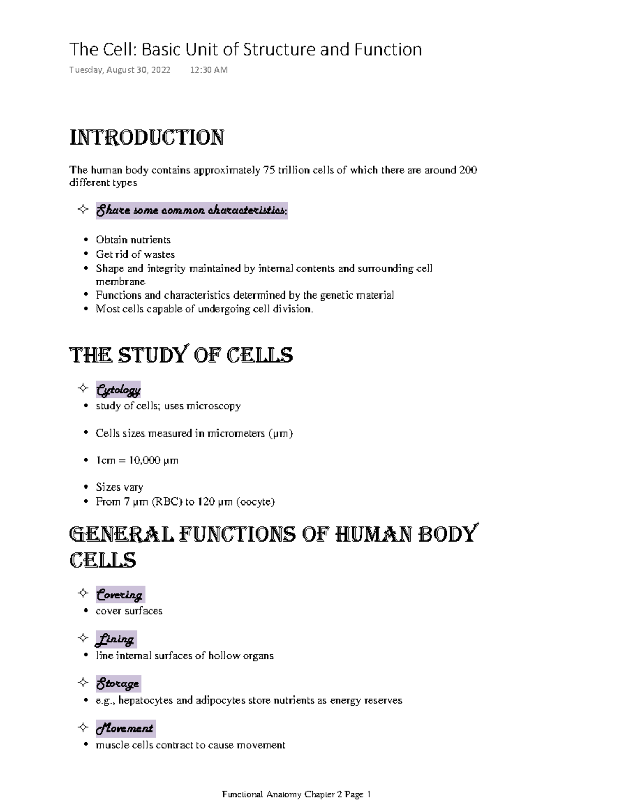 Functional Anatomy Chapter 2 - Introduction The human body contains ...