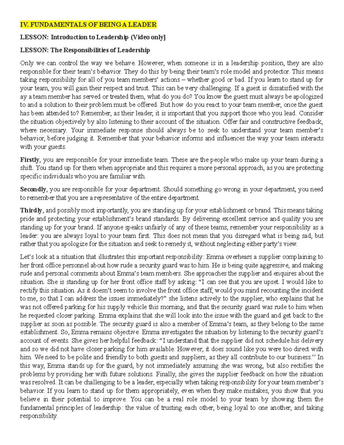 Fundamentals of being a leader - IV. FUNDAMENTALS OF BEING A LEADER ...