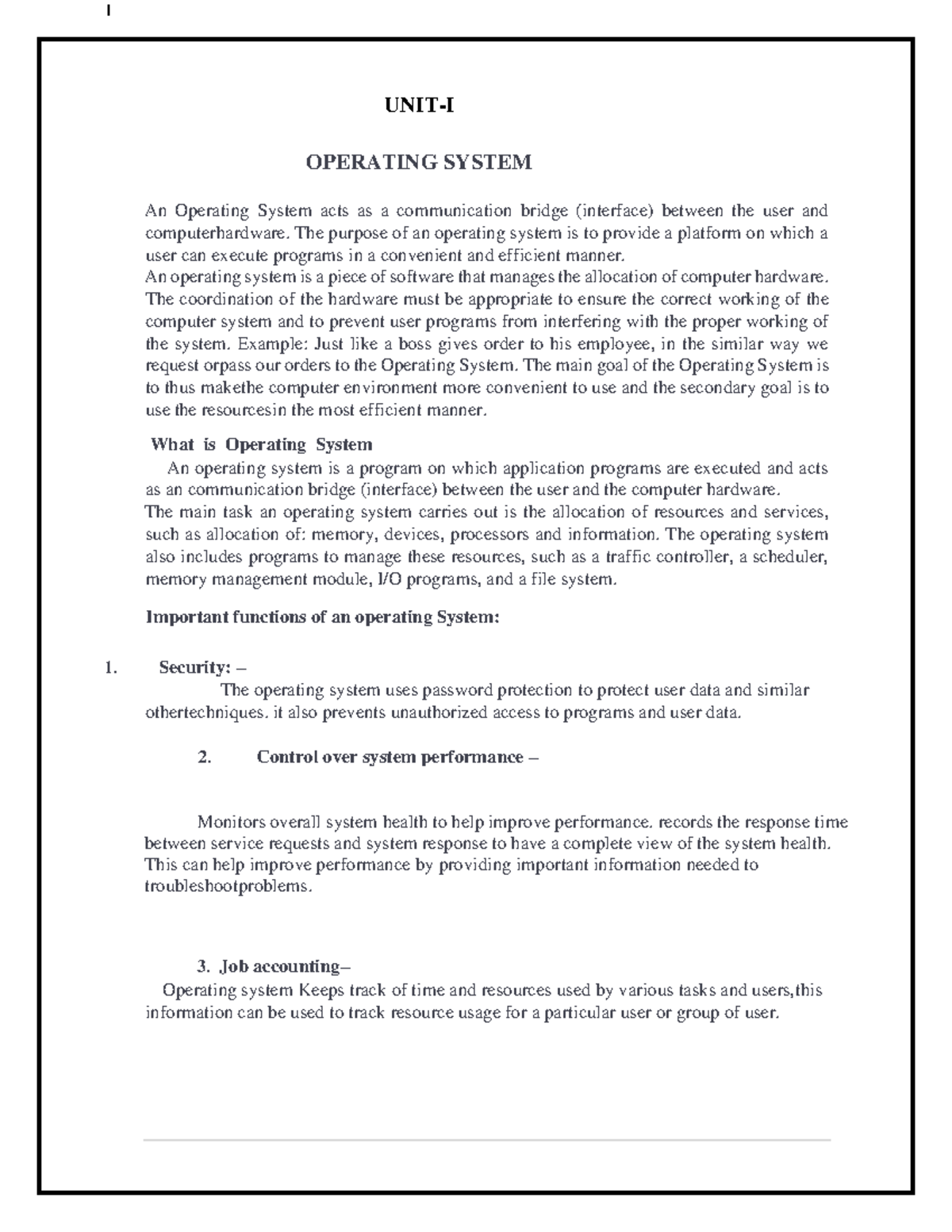 OS UNIT-I - OS UNIT 1 - UNIT-I OPERATING SYSTEM An Operating System ...