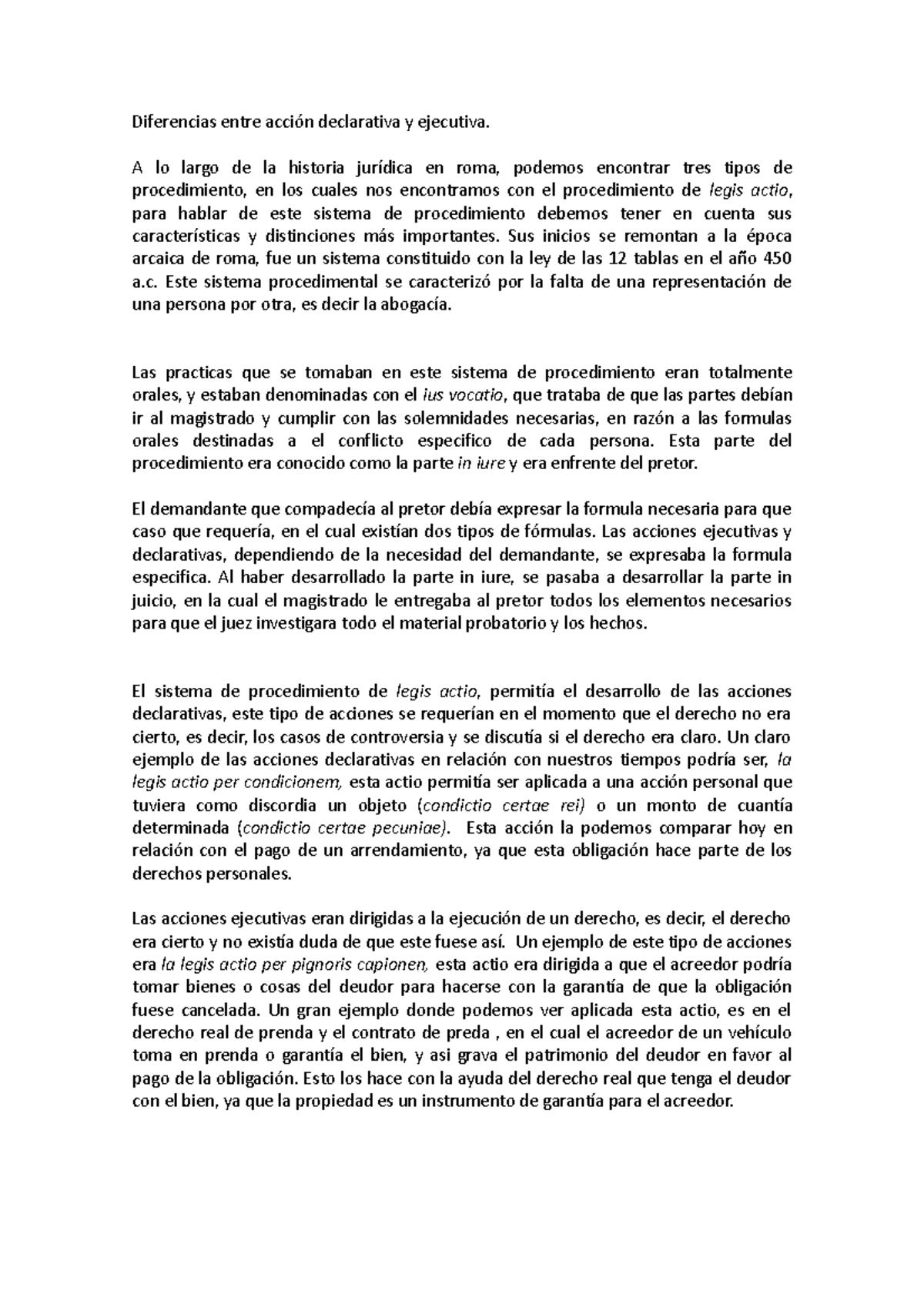 Diferencias entre acción declarativa y ejecutiva - A lo largo de la