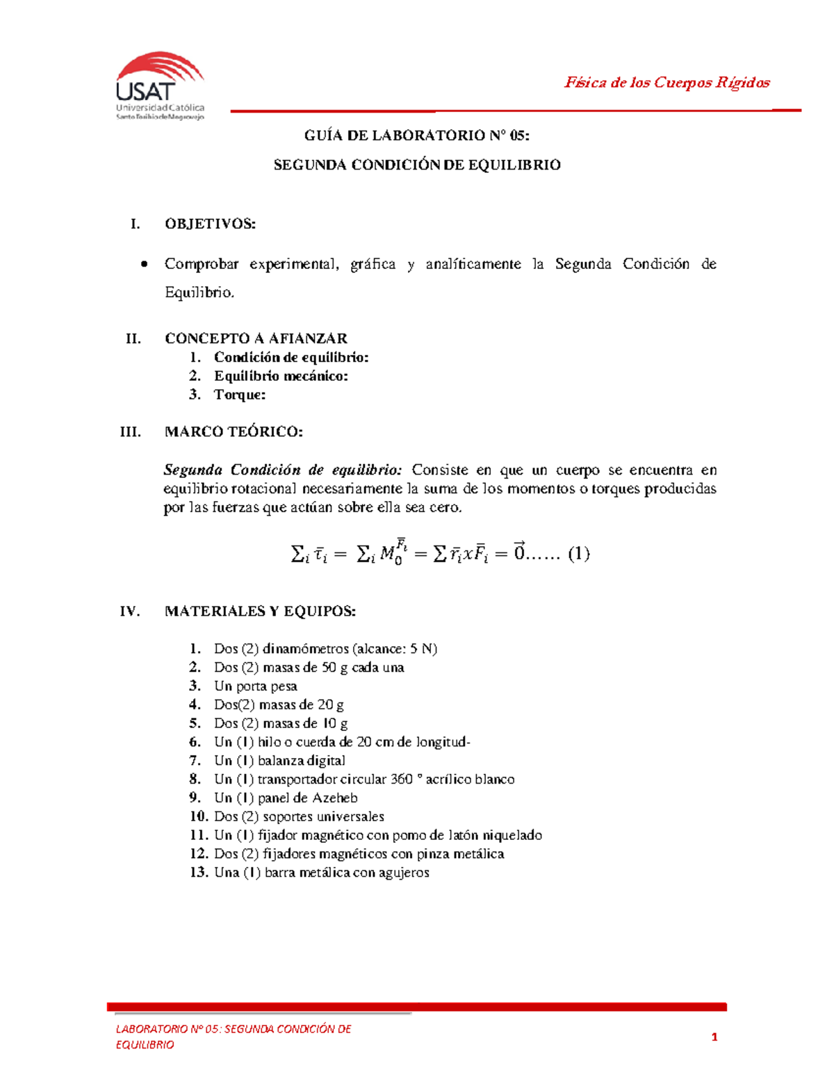 GUÍA N° 05- Segunda Condición De Equilibrio (4) - LABORATORIO N∞ 05 ...