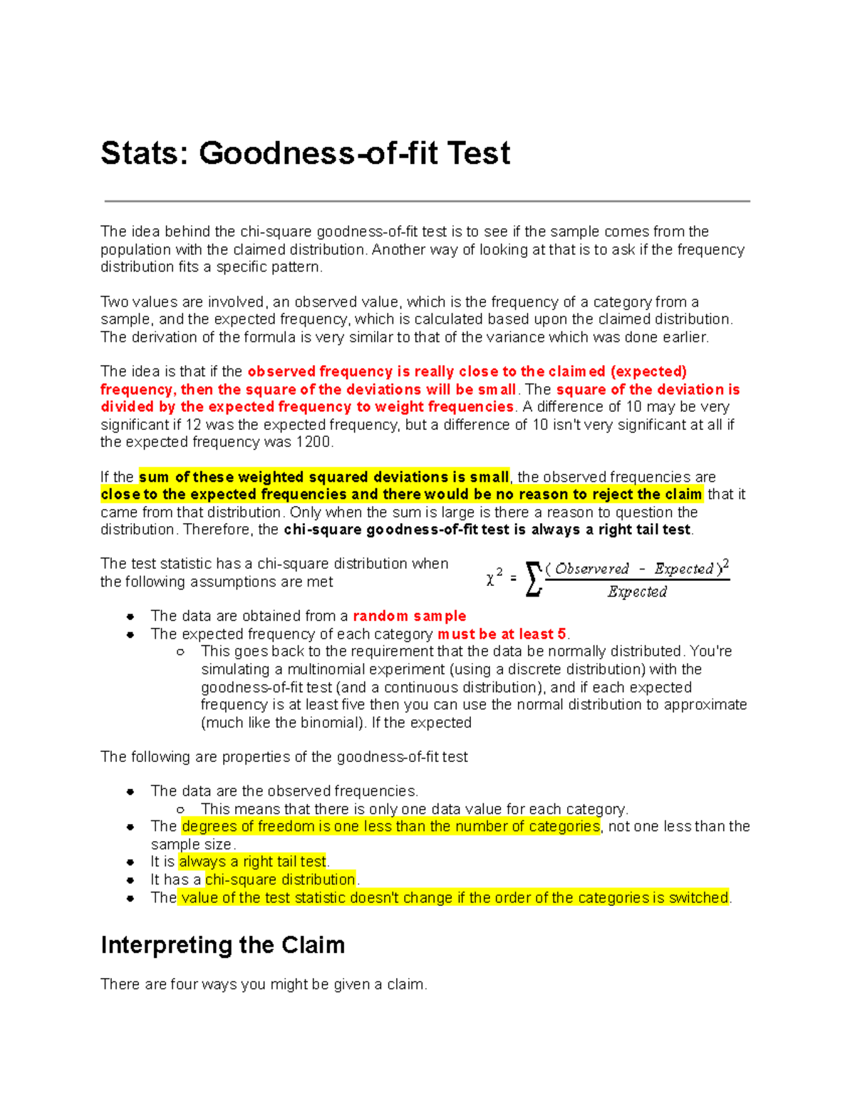 Chi-Square Goodness of Fit Test, Introduction to Statistics