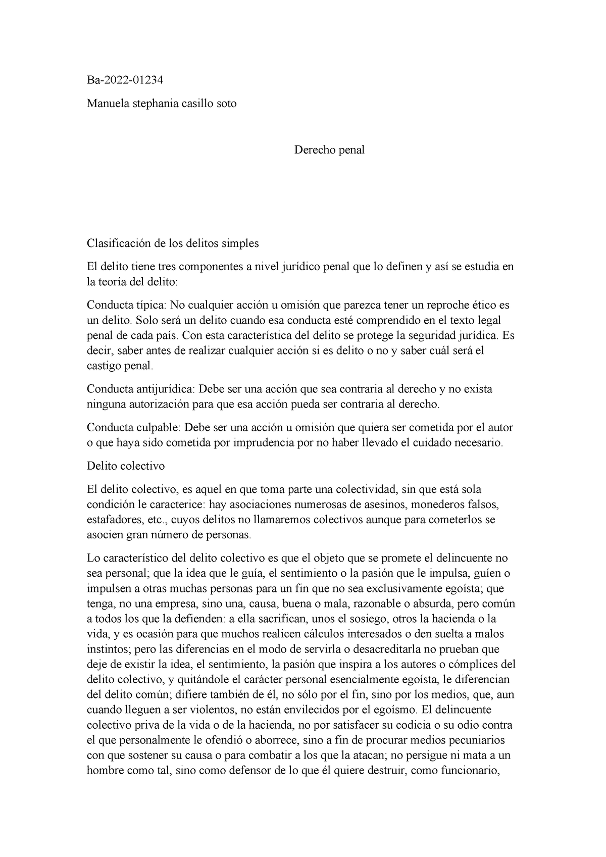 Delitos colectivos - Resumen Introducción al derecho - Ba-2022- Manuela ...