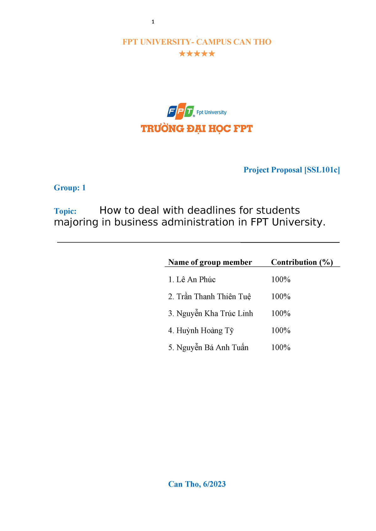 Proposal SSL101c - 3 FPT UNIVERSITY- CAMPUS CAN THO Project Proposal ...