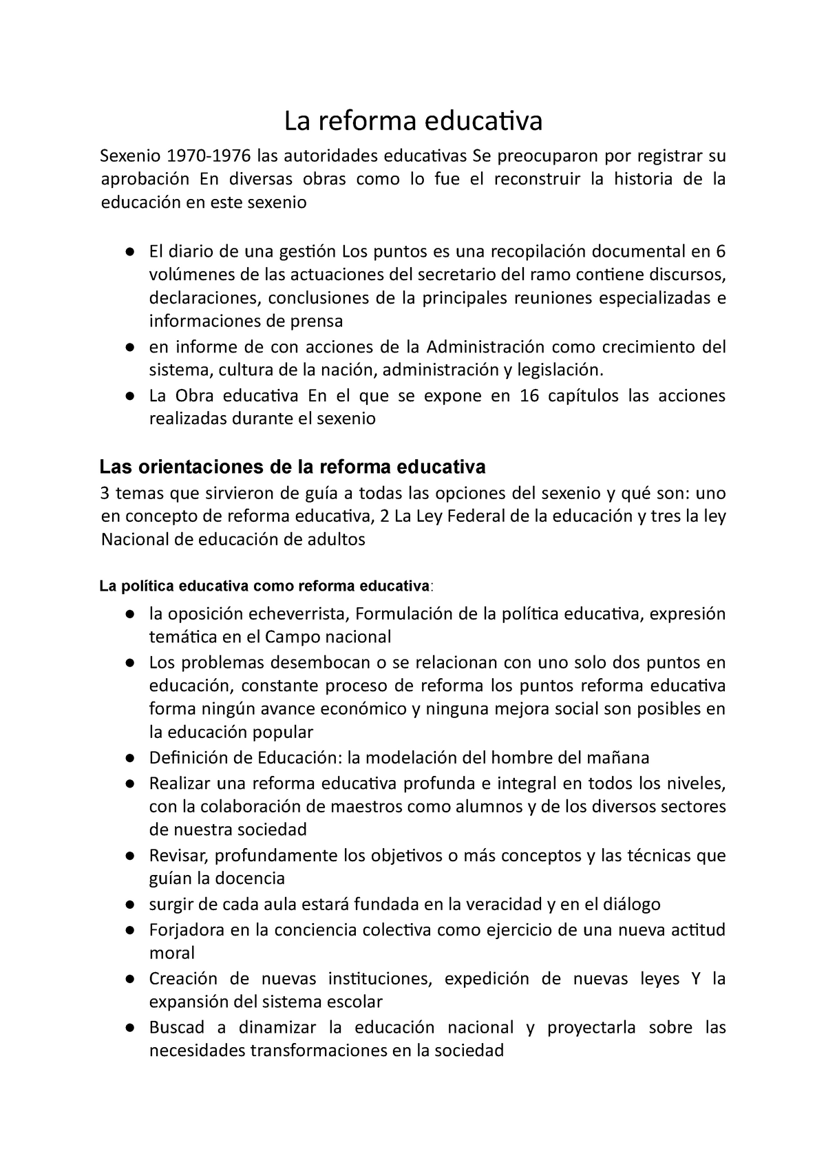 Lectura LA Reforma Educativa La Reforma Educativa Sexenio Las Autoridades