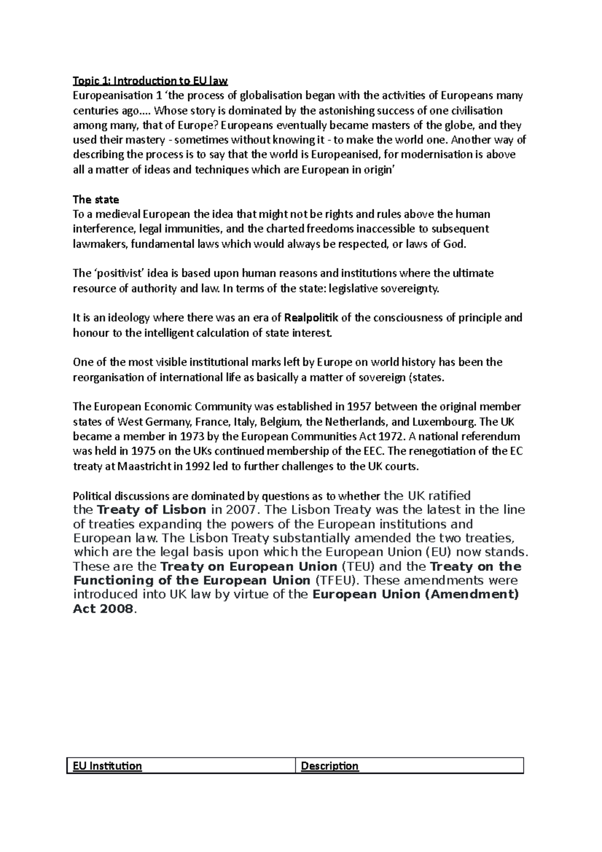 European law Notes - Topic 1: Introduction to EU law Europeanisation 1 ...