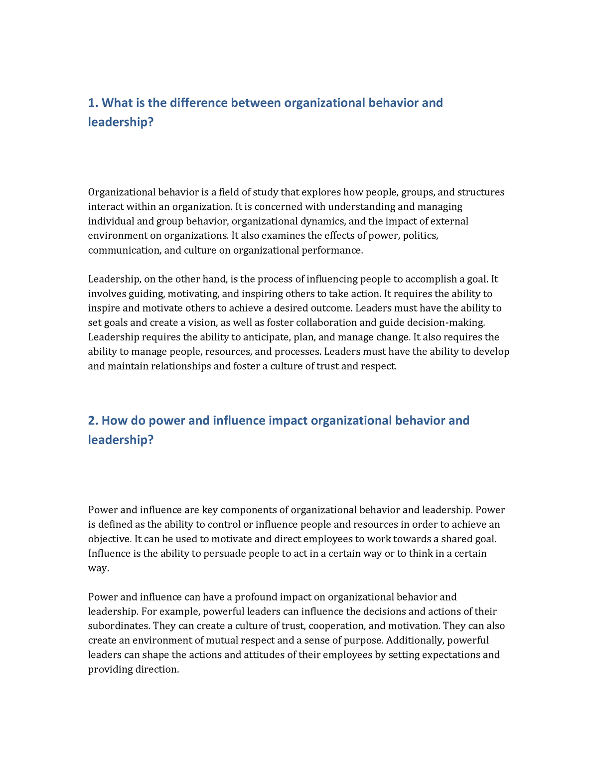organizational behavior and leadership article review