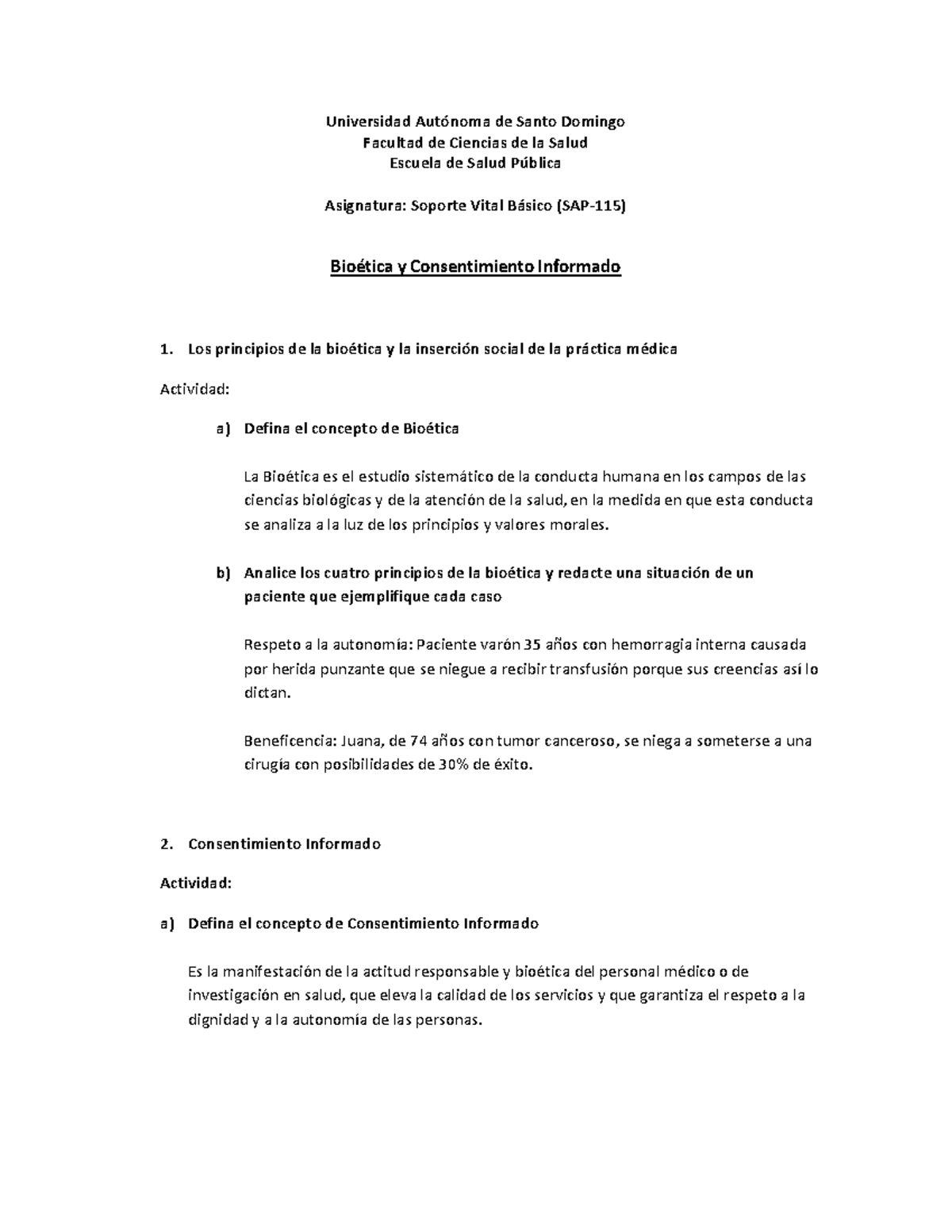 Bioética Y Consentimiento Informado, Actividades Y Recursos, SAP-115 ...