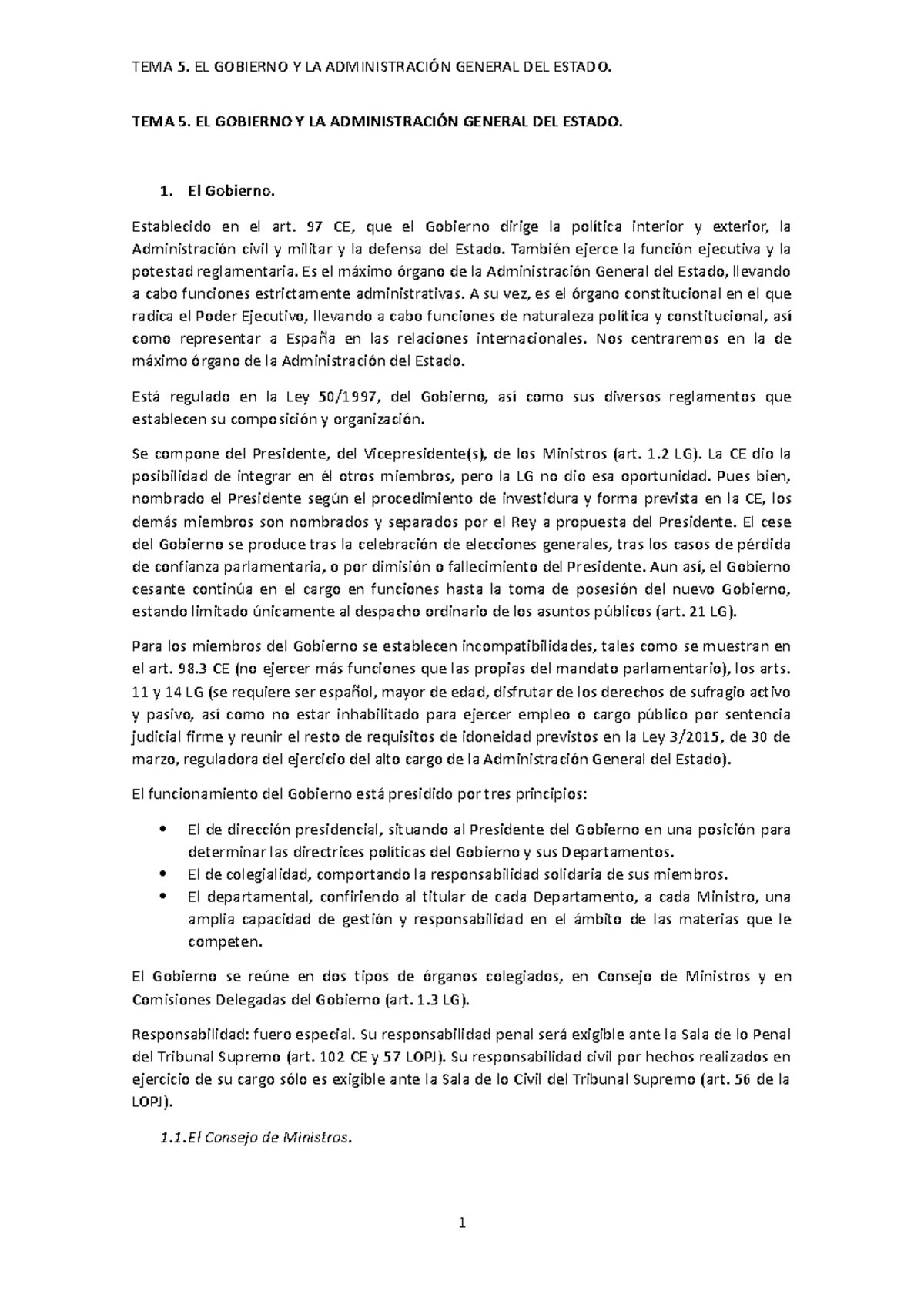 TEMA 5 Administrativo I - TEMA 5. EL GOBIERNO Y LA ADMINISTRACIÓN ...