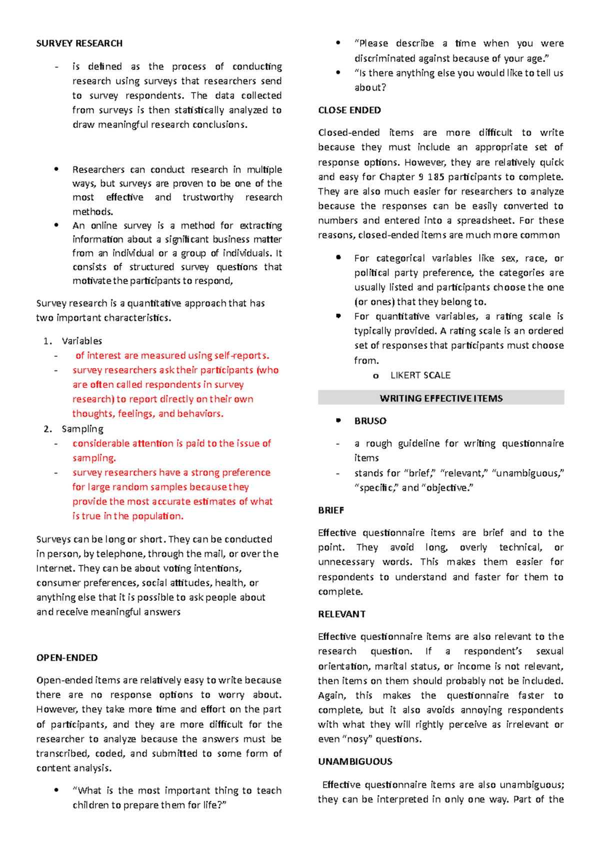 Report ( Field) - Survey Research Notes - SURVEY RESEARCH is defined as ...