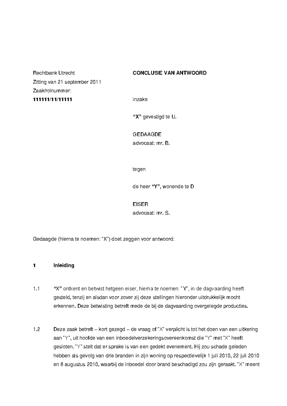 Voorbeeld van conclusie van antwoord  Rota Carolina  StuDocu