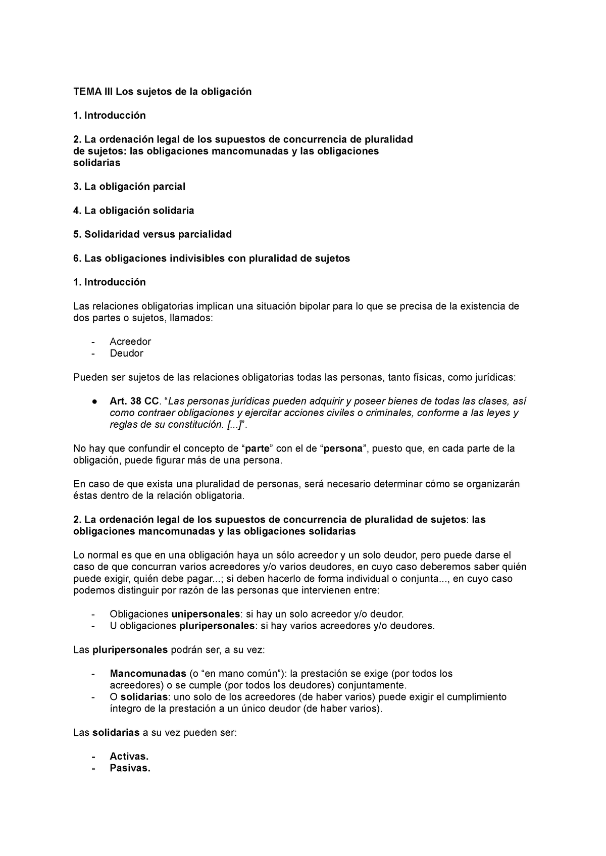 TEMA Oyc Apuntes Para El Examen De Obligaciones Y Contratos Parcial De Los Primeros TEMA