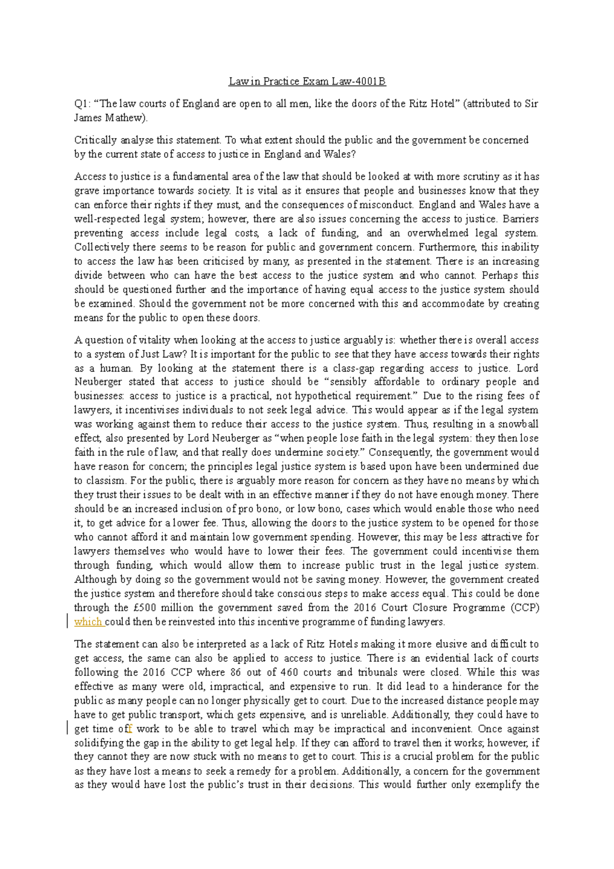 Law in Practice Exam Law (003) Law in Practice Exam Law4001B Q1