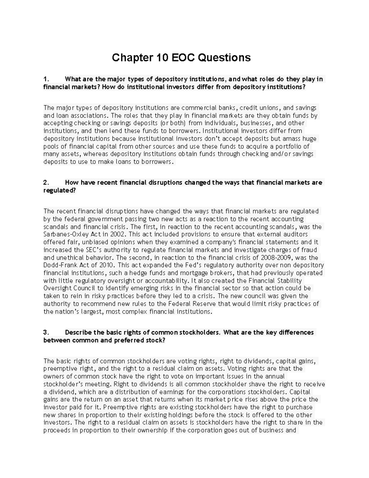 BUS 1750 - Chapter 10 EOC Questions - Chapter 10 EOC Questions 1. What ...