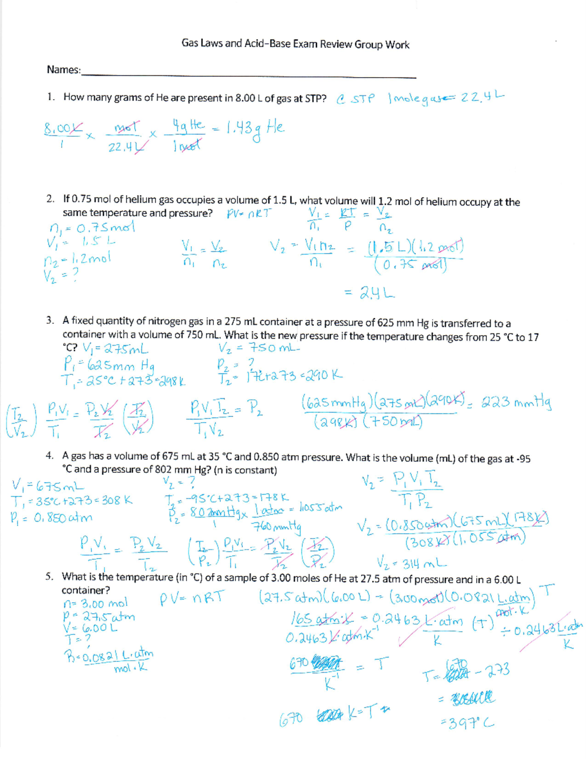 Gas Laws and Acid–Base Group Work Key - CHEM 105 - CSN - Studocu