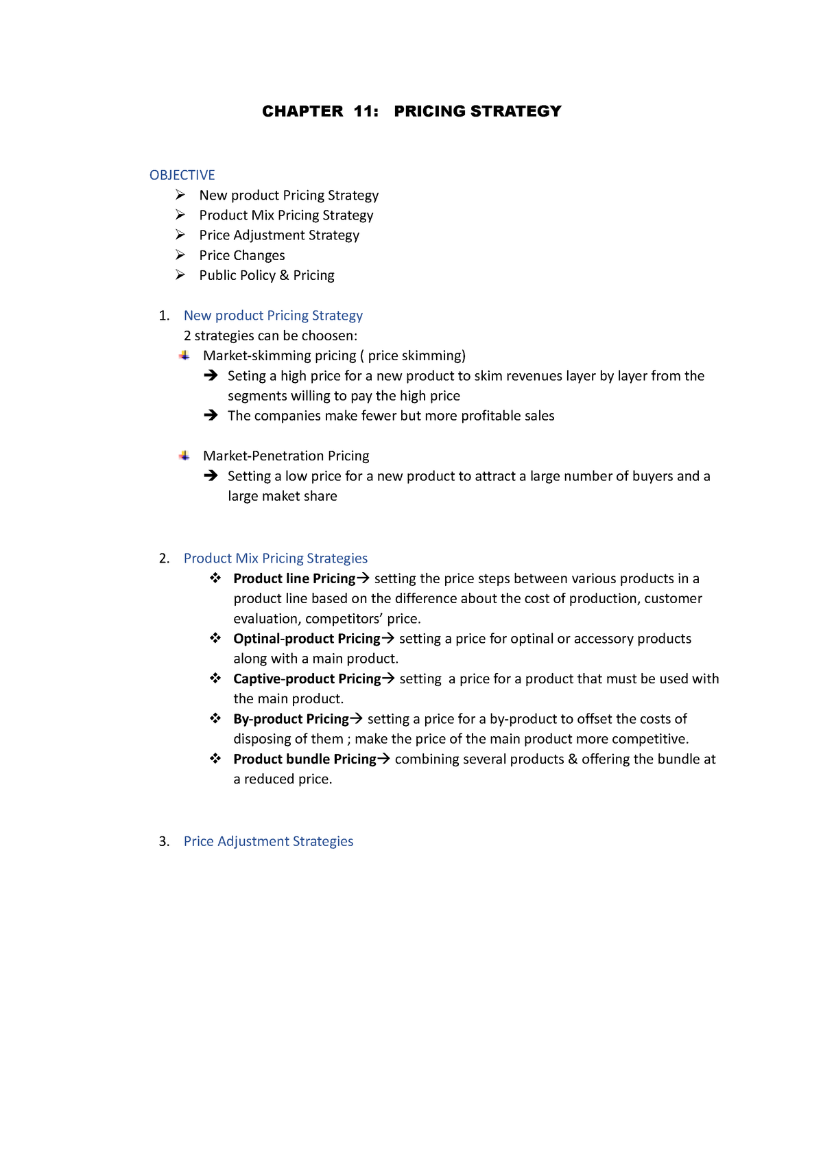 Chapter 11 Mkt F - CHAPTER 11: PRICING STRATEGY OBJECTIVE New Product ...