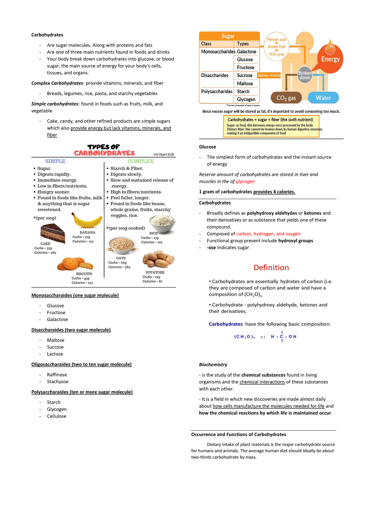 Carbohydrates - notes - Carbohydrates Are sugar molecules. Along with ...