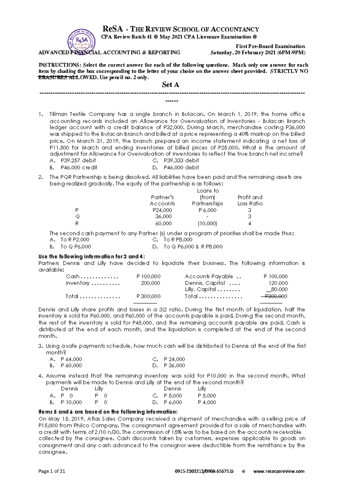 RESA [AFAR] - Please Take Time To Answer - ReSA - THE REVIEW SCHOOL OF ...