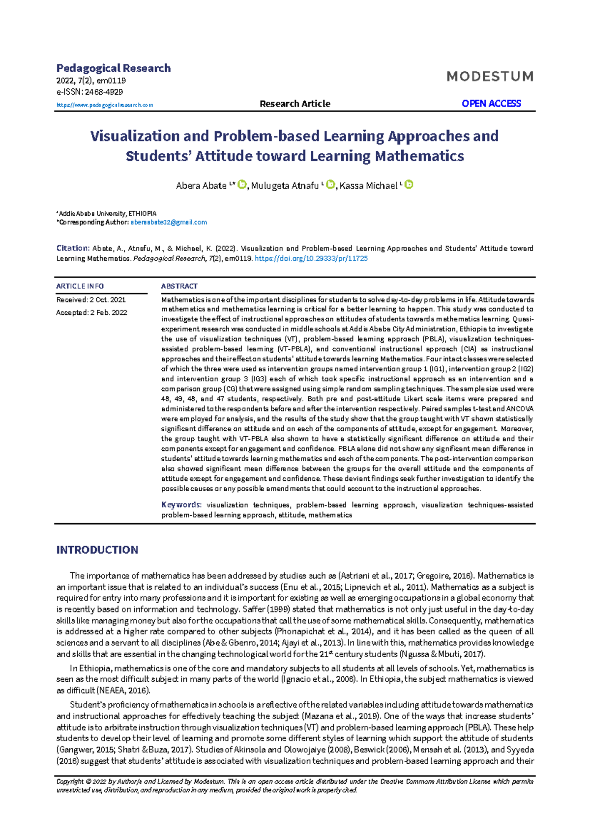 Visualization and Problem-based Learning Approaches and Students ...