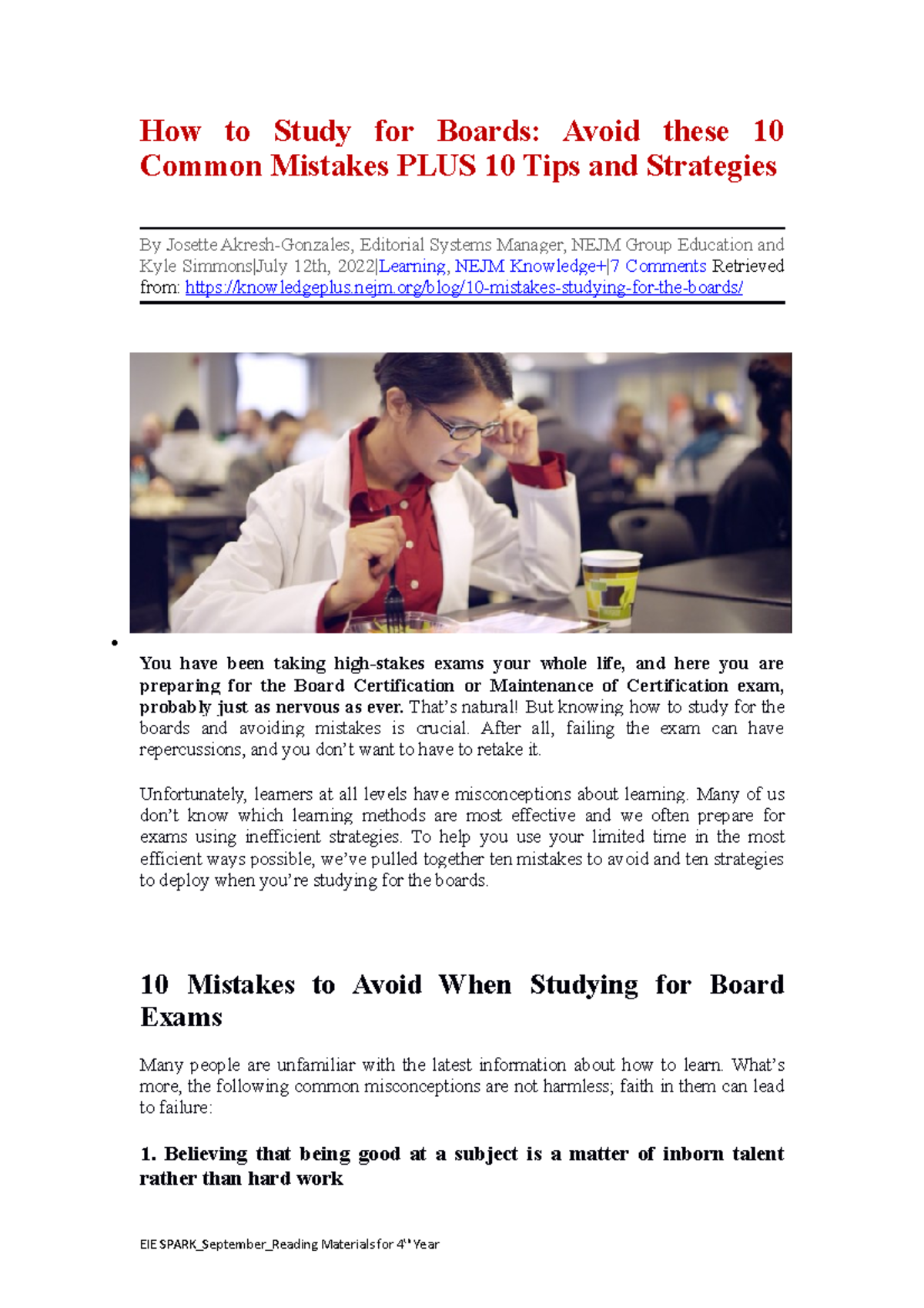 How To Study For Boards Reading Materials For 4th Year September How