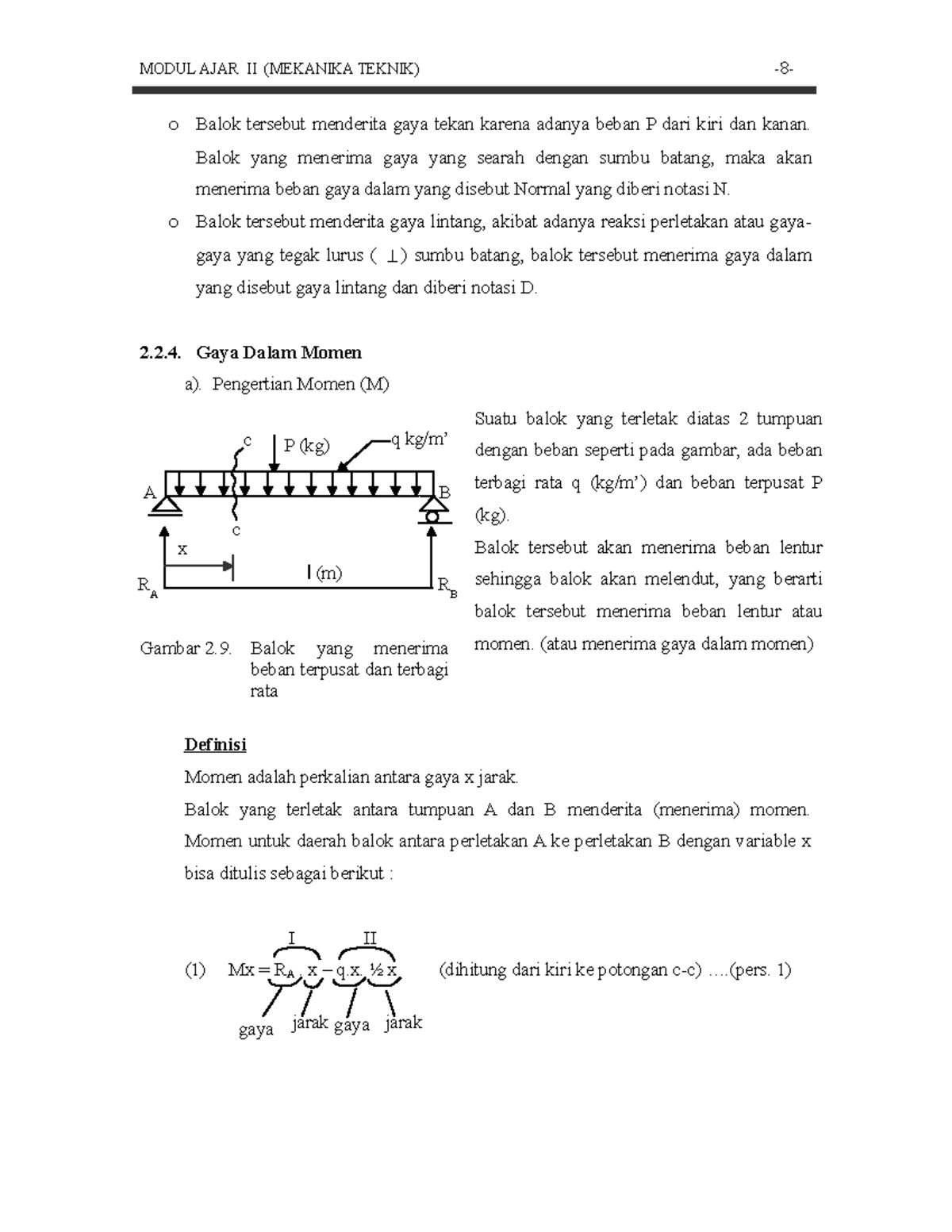 Modul 2 (bagian 2) - O Balok Tersebut Menderita Gaya Tekan Karena ...