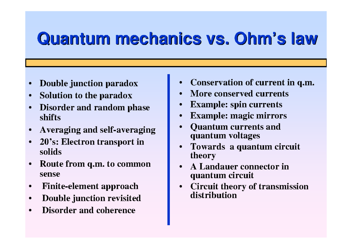 Lecture 3 Second Quantization Quantum mechanics vs. OhmQuantum
