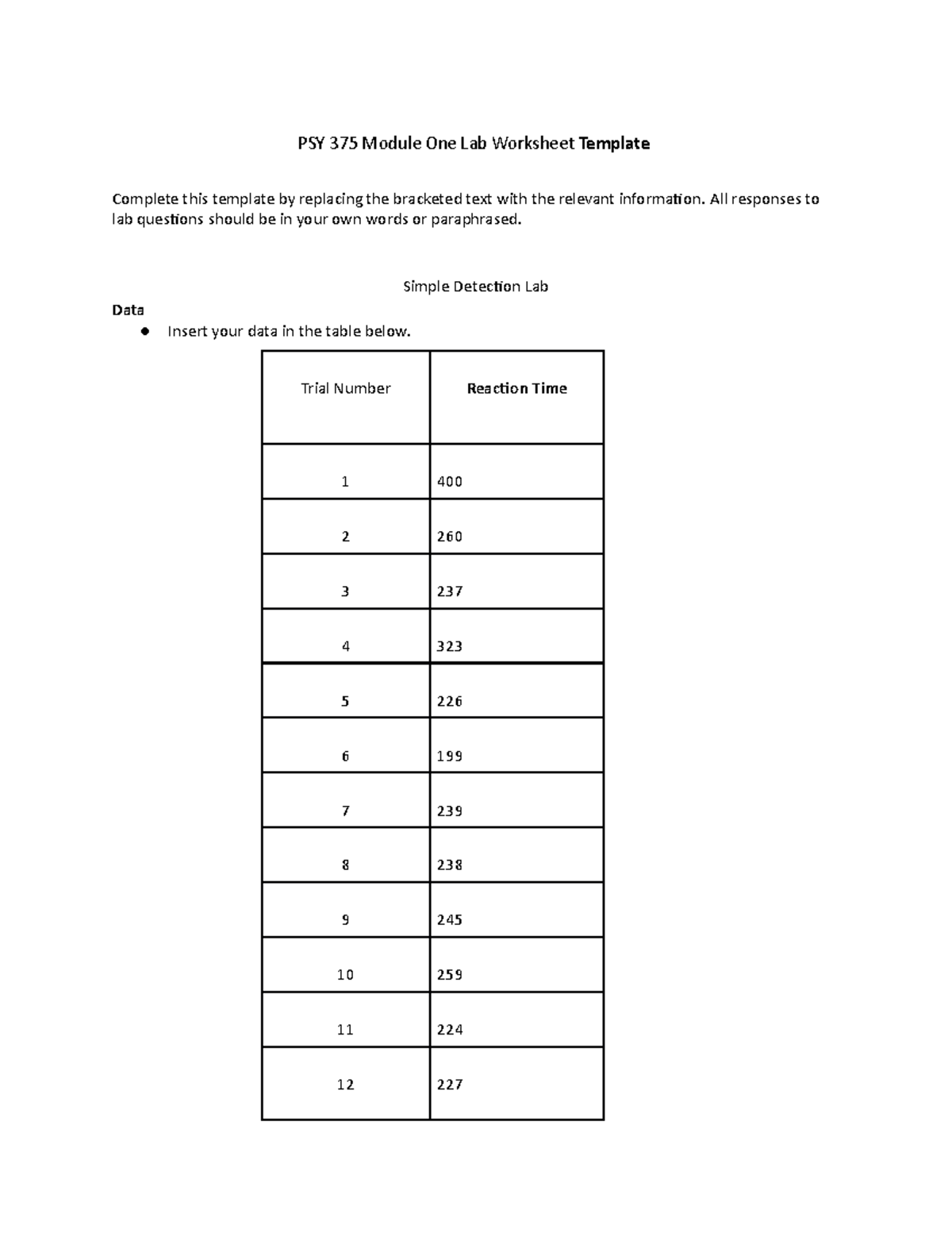 PSY375Module One Worksheet - PSY 375 Module One Lab Worksheet Template ...