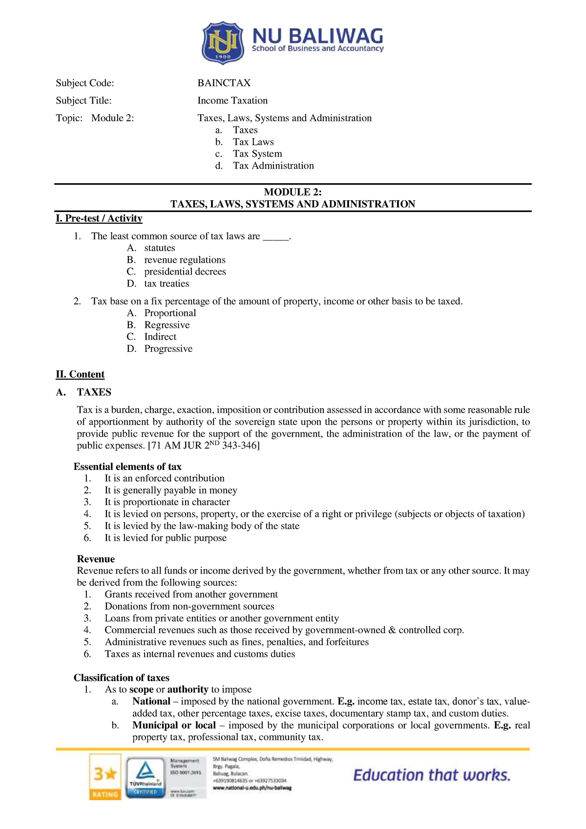 Module-02-Taxes, Laws, Systems and Administration - Subject Code ...