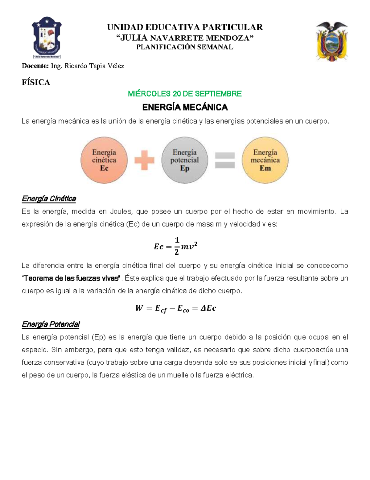 20 Semana Del 18 De Al 22 De Septiembre 2do Bgu Física Unidad 20 Semana Del 18 De Al 22 De Septiembre 2do Bgu Física Unidad