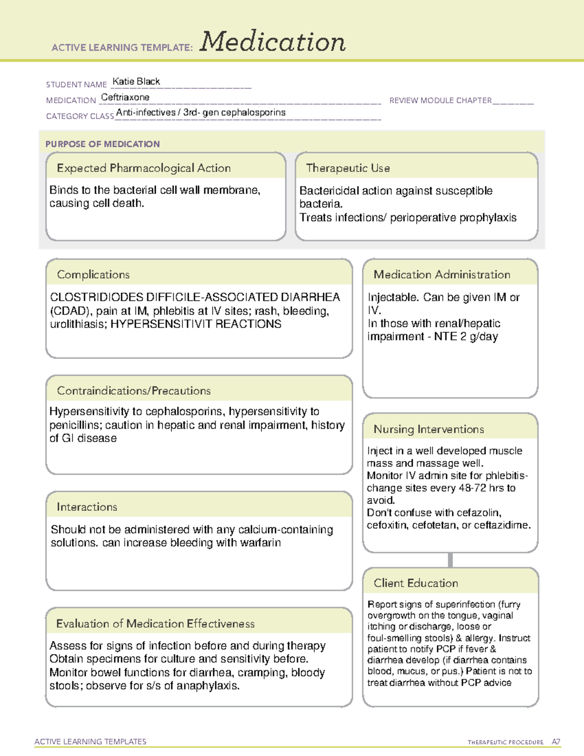 Ceftriaxone ALT - ACTIVE LEARNING TEMPLATES TherapeuTic procedure A ...