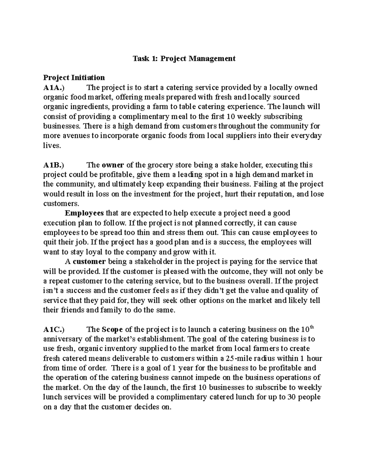 D079 task 1 2021 schoolyear - Task 1: Project Management Project ...