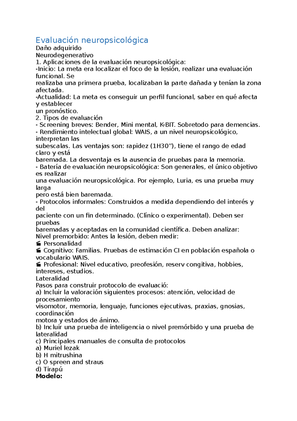 Evaluación Neuropsicológica - Evaluación Neuropsicológica Daño ...