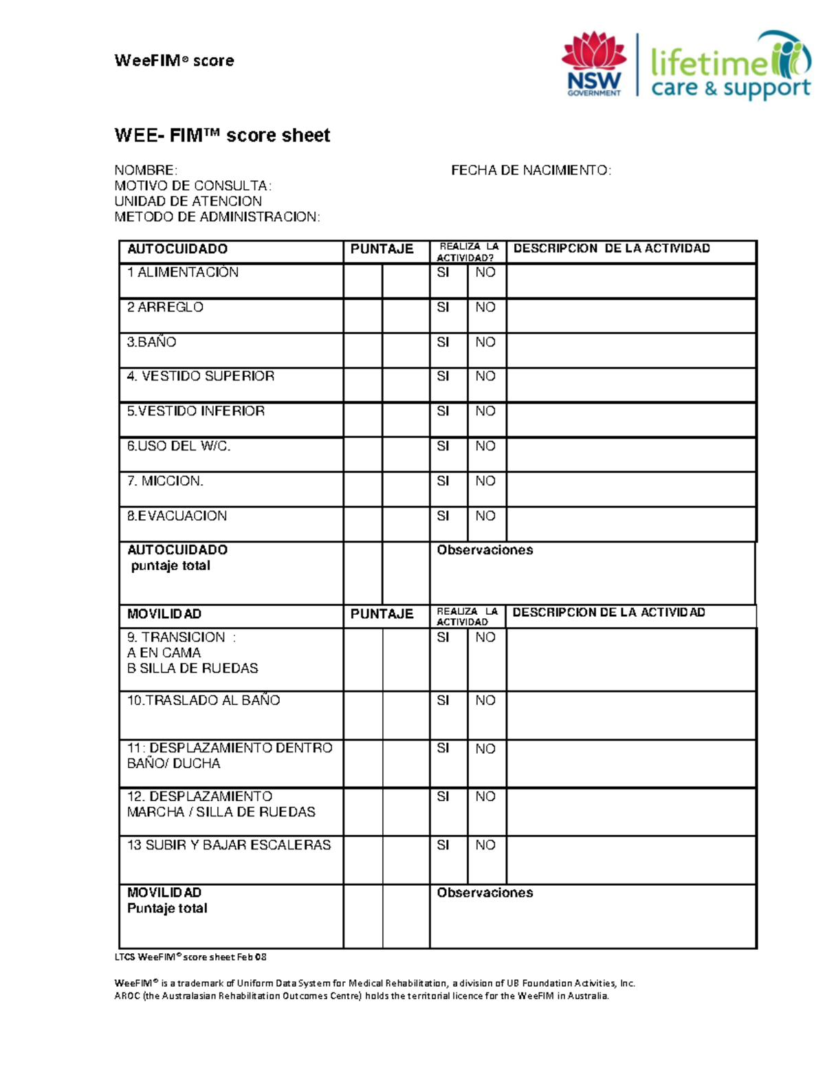 weefim-espa-ol-evaluacion-weefim-score-ltcs-weefim-score-sheet