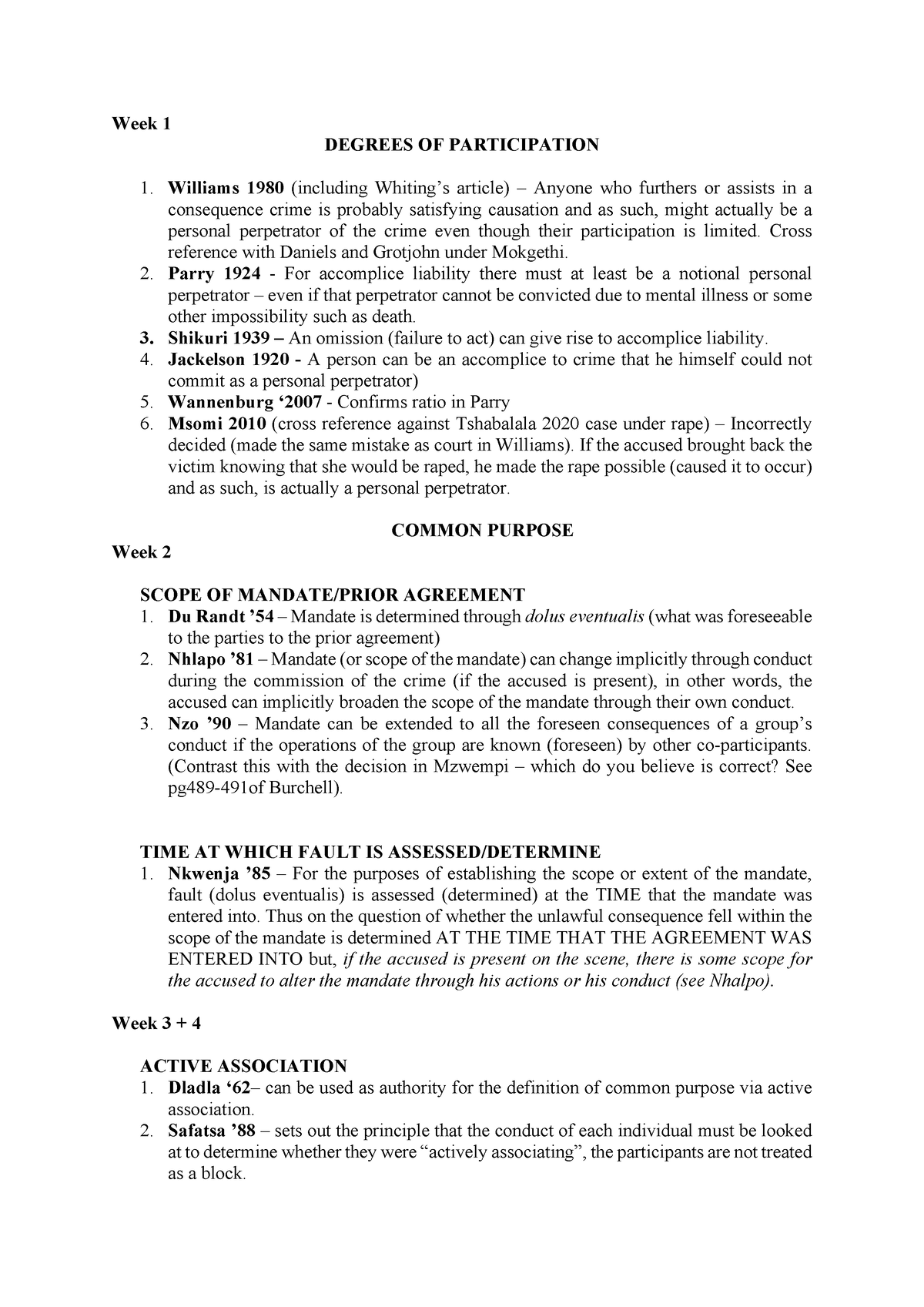 Criminal Law Block Degrees of Participation and Common Purpose Summary ...