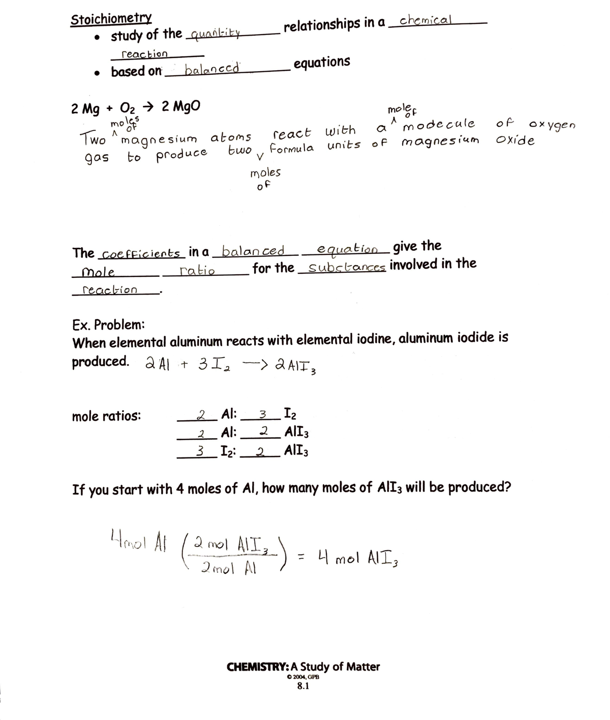 801 notes - Stoichiomet~ - study of the C(vo.