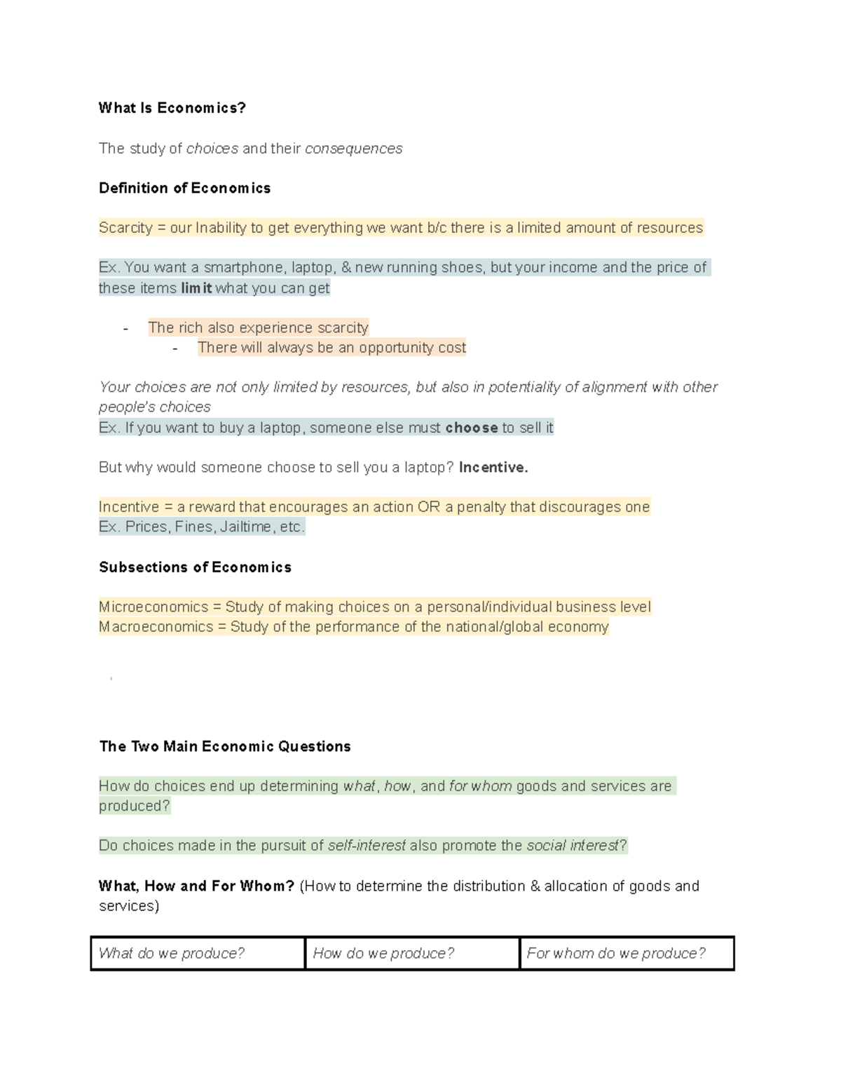 Chapter 1, pg 1-11 - Lecture notes 1-3 - What Is Economics? The study ...