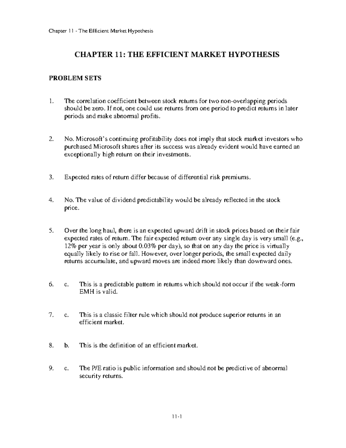 Solutions Textbook Practice Problems Ch11 - Chapter 11 The Efficient ...